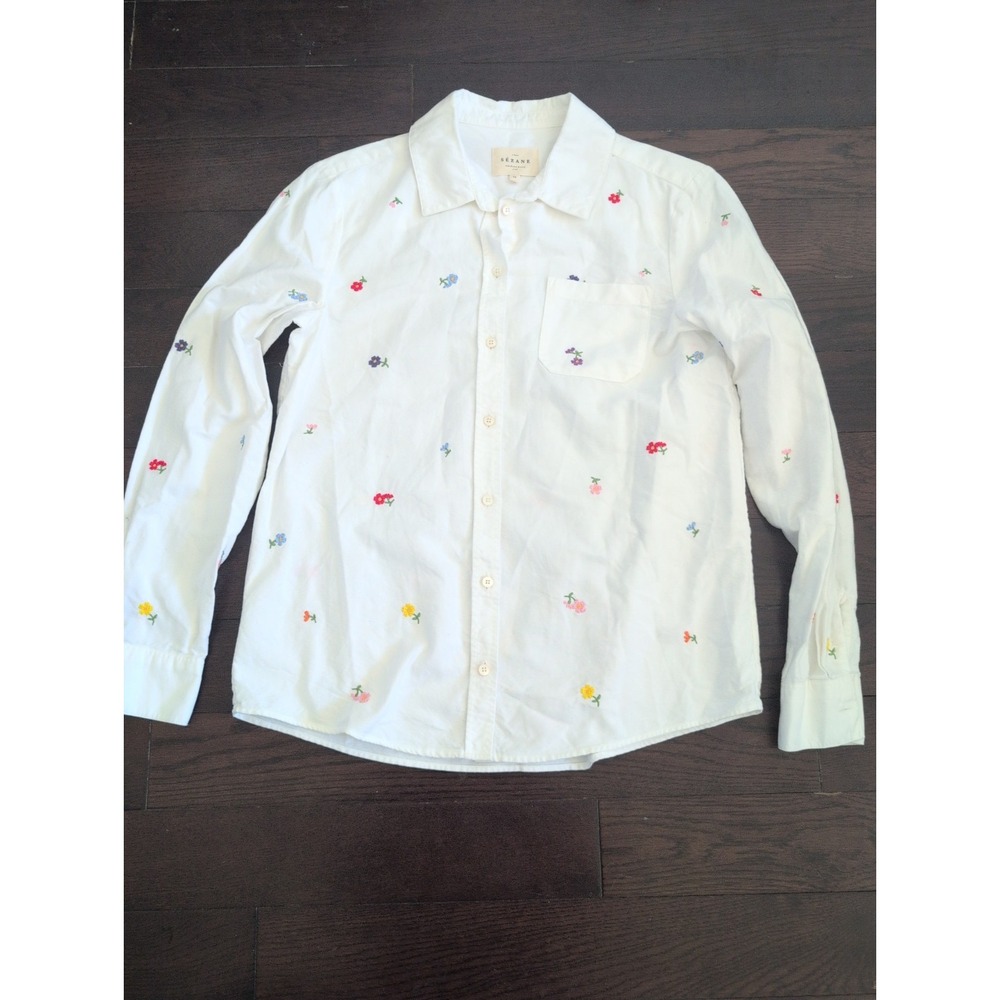 Sezane Tomboy Shirt White Floral Embroidered Button Down Cotton Blouse 34 US 2